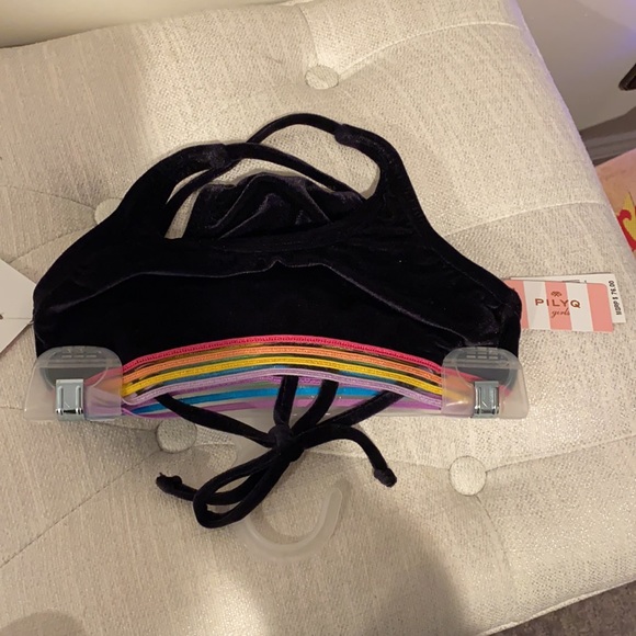 Pilyq Girls Black Velvet Sporty Bikini Set with Rainbow Stripes Toddler - Picture 2 of 8